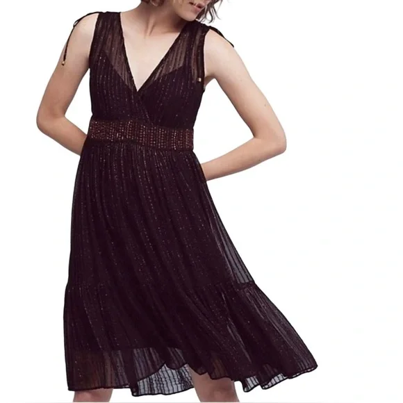 Anthropologie Floreat Annency Semi Sheer Metallic Striped Midi Dress - Picture 6 of 9